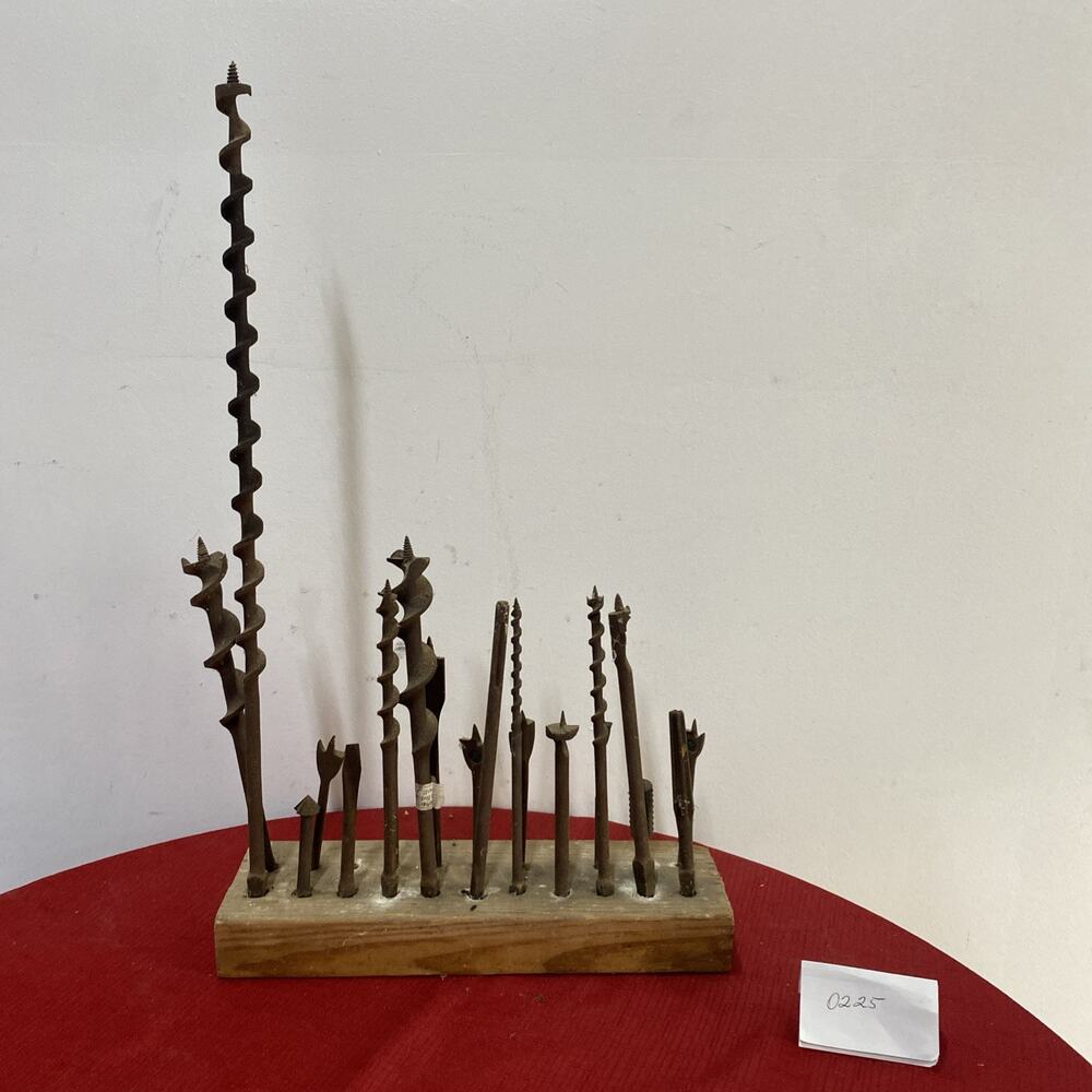Lot of 22 Auger Bits Hand Drills Lot Vintage/Antique USA Wood Base Primitive